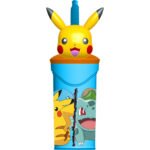 Vaso Pokémon Figurita 3D 360ml MULTICOLOR con Pajita - Sin BPA SAFTA