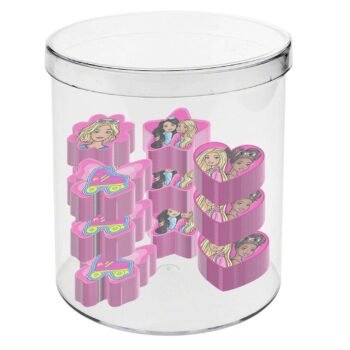 Barbie | Cubo Mix de 12 Gomas de Borrar Rosa | Pack Escolar Oficial