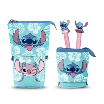 Estuche Portatodo Vertical Disney Stitch Cute + 2 Bolígrafos Borrables Aloha Azul