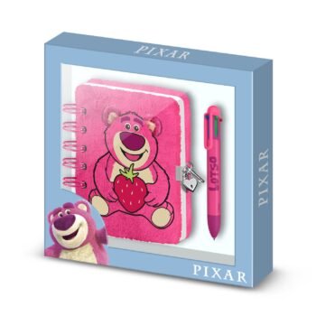 Disney Lotso: Pack Diario Plush A5 Espiral + Bolígrafo 6 Colores Strawberry Rosa