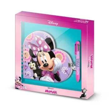 Diario Espiral Disney Minnie Pack Corazón + Bolígrafo 6 Colores Lila