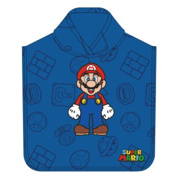 Super Mario Poncho de Microfibra Infantil Azul y Azul Marino Original