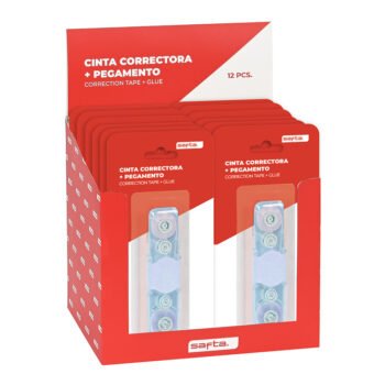 Safta Articulos Cinta Correctora y Pegamento Doble Función - Expositor 12 Pcs