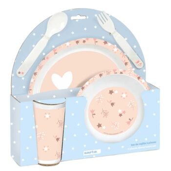 Articulos Safta Preescolar Flores Set Vajilla Rosa Empolvado Sin BPA