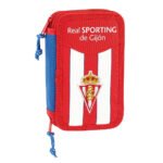 Real Sporting Gijón LaLiga Plumier Doble Pequeño Rojo Blanco 28 Pcs SAFTA