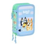 Bluey Sisters Plumier Triple Verde Agua 37 Pcs Oficial
