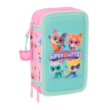 Plumier Triple Superkitties 37 Piezas Rosa SAFTA Oficial