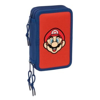 Super Mario "Mamma Mia" Plumier Triple 37 Pcs SAFTA Rojo/Azul