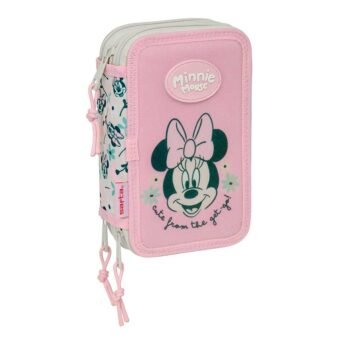 Disney Minnie Minty Plumier Triple 37 Pcs Rosa Floral
