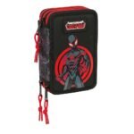 Plumier Triple Marvel Miles Morales Negro Estuche Escolar 37 Pcs