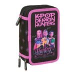 K-Pop Demon Hunters Plumier Triple 37 Pcs Negra - SAFTA Oficial