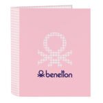 Benetton Vichy Carpeta Folio Lomo Ancho 4 Anillas Rosa Claro