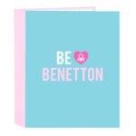 Benetton Unique Carpeta Folio 4 Anillas Lomo Ancho Azul / Turquesa