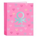 Benetton Heart Carpeta Folio 4 Anillas Lomo Ancho ROSA