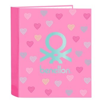 Benetton Heart Carpeta Folio 4 Anillas Lomo Ancho ROSA