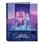 K-Pop Demon Hunters Stationery - Carpeta Folio 4 Anillas Fucsia/Azul