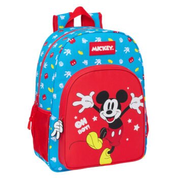 Mochila Escolar Disney Mickey Fantastic Adaptable a Carro Azul/Rojo SAFTA