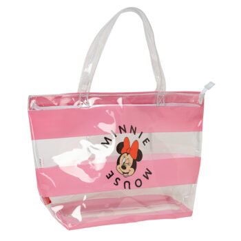 Minnie Mouse Beach Bolso Shopping Cremallera Rosa Transparente SAFTA