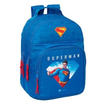 Mochila Escolar Doble Superman Adaptable Carro AZUL | Oficial SAFTA DC