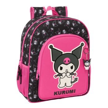 Mochila Escolar Kuromi Junior Adaptable Carro SAFTA Negro/Fucsia