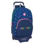 Mochila Escolar Benetton Damero Azul con Carro SAFTA