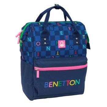 Benetton Damero Mochila Portátil 13" Escolar Azul Marino SAFTA