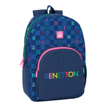 Benetton "Damero" Mochila Escolar Adaptable Carro Azul Marino