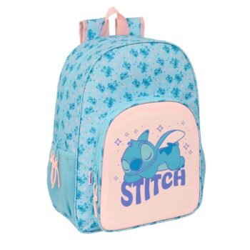 Mochila Escolar Stitch Ohana Disney Adaptable a Carro Azul Claro SAFTA