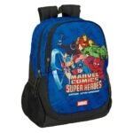 Mochila Escolar SAFTA Marvel Avengers Adaptable a Carro Azul/Negro