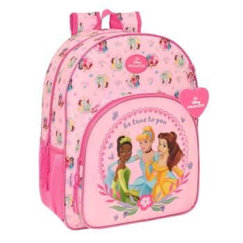 Mochila Escolar Adaptable Carro Princesas Disney Rosa SAFTA