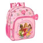 Mochila Preescolar Princesas Disney Rosa Adaptable a Carro SAFTA