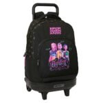K-Pop Demon Hunters Mochila Grande Ruedas Extraíble Compacta Negra