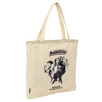 K - Pop Demon Hunters Star Tote Bag con Cremallera - Beige Negro