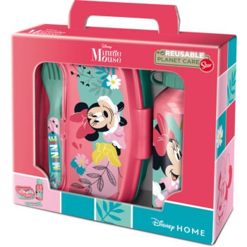 Disney Minnie Naive Set Botella Sandwichera y Cubiertos Rosa Claro