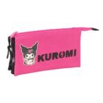Kuromi Portatodo Triple Oficial SAFTA - Estuche Escolar Negro/Fuchsia