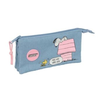 Snoopy Portatodo Triple DENIM SAFTA | Estuche Escolar 3 Cremalleras
