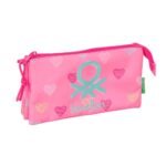 Portatodo Triple Benetton Heart ROSA SAFTA | Estuche Escolar Preescolar