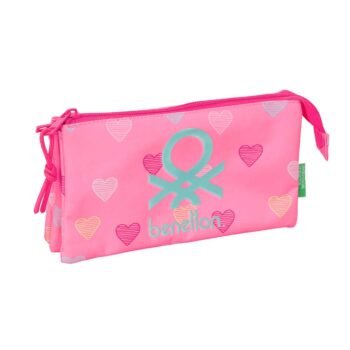 Portatodo Triple Benetton Heart ROSA SAFTA | Estuche Escolar Preescolar