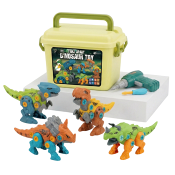 Pack de 4 Dinosaurios para Desmontar – T-Rex, Triceratops, Velociraptor y Centrosaurus con Taladro STEM