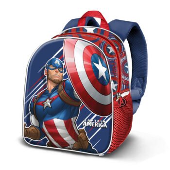 Marvel Avengers Mochila Infantil Preescolar Capitán América Relieve Frontal 3D Azul
