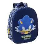 Sonic Mochila Infantil Preescolar Relieve Frontal 3D Azul