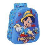 Pinocchio Mochila Infantil Preescolar Relieve Frontal 3D Azul