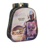 The Mandalorian Mochila Infantil Preescolar Relieve Frontal 3D Negro