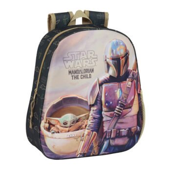 The Mandalorian Mochila Infantil Preescolar Relieve Frontal 3D Negro