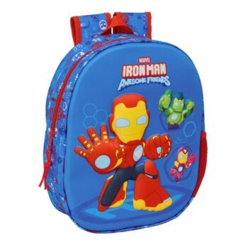 Marvel Iron Man Mochila Infantil Preescolar Relieve Frontal 3D Azul