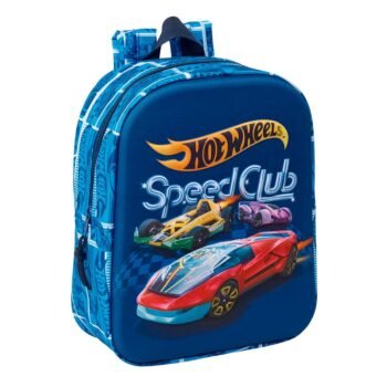 Hot Wheels Mochila Infantil Preescolar Relieve Frontal 3D Azul Marino