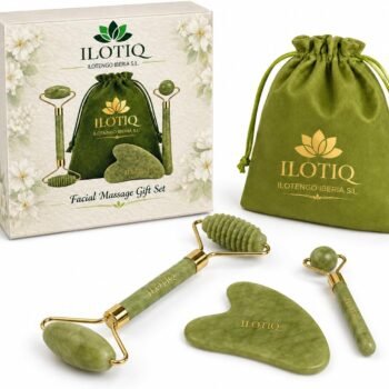 Set Rodillo de Jade y Gua Sha Facial, Masajeador Facial de Piedra Natural, Kit de Skincare para Rostro y Cuello, Relajación, Belleza y Cuidado Facial