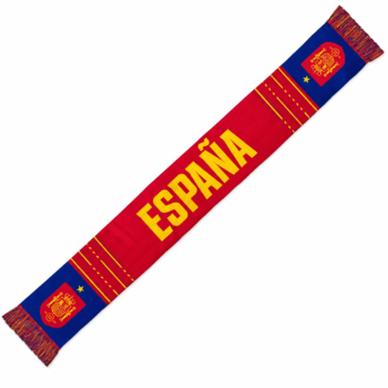 RFEF BUFANDA ESPAÑA 2026 – Bufanda Oficial de La Selección Española – Diseño Rojo con Bandas Azules, “ESPAÑA” en Amarillo, Escudo Flecos Multicolor
