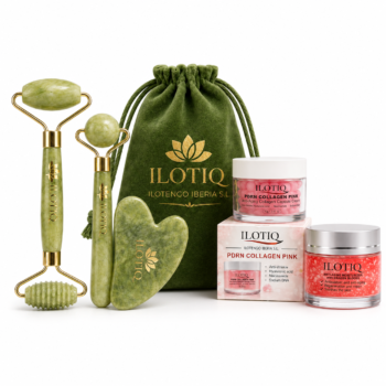 Kit Regalo Facial Premium ILOTIQ con Rodillo Jade, Gua Sha y Cremas