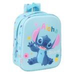 Disney Lilo & Stitch Mochila Infantil Preescolar & Relieve Frontal 3D Azul